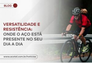 O o aço está presente no seu dia a dia. Homem andando de bicicleta, levando um cachorrinho na mochila.