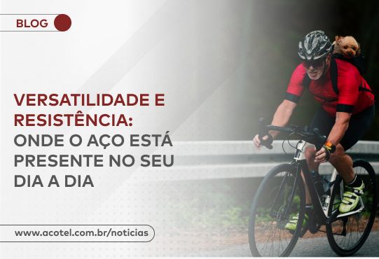 O o aço está presente no seu dia a dia. Homem andando de bicicleta, levando um cachorrinho na mochila.